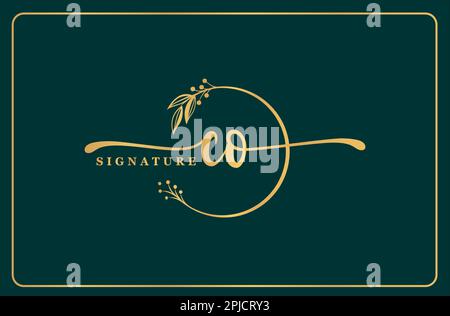 Luxuriöses Gold Signature Co-Logo isoliertes Blatt und Blume Stock Vektor