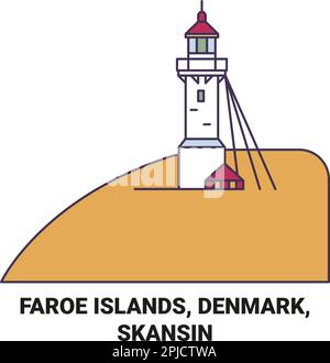 Dänemark, Färöer Inseln, Skansin Reise Wahrzeichen Vektordarstellung Stock Vektor