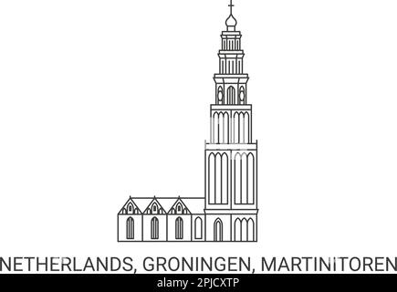 Niederlande, Groningen, Martinitoren, Reise-Wahrzeichen-Vektordarstellung Stock Vektor