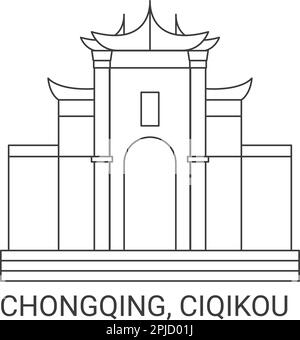 China, Chongqing, Ciqikou, Reise-Wahrzeichen-Vektordarstellung Stock Vektor