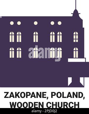Polen, Zakopane, Holzkirche reisen als Vektorbild Stock Vektor
