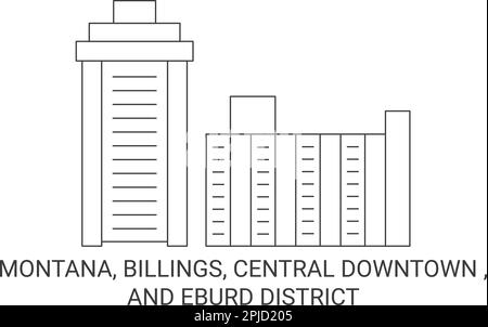 Vektorgrafik für Reisen in die USA, Montana, Billings, Central Downtown und Eburd District Stock Vektor