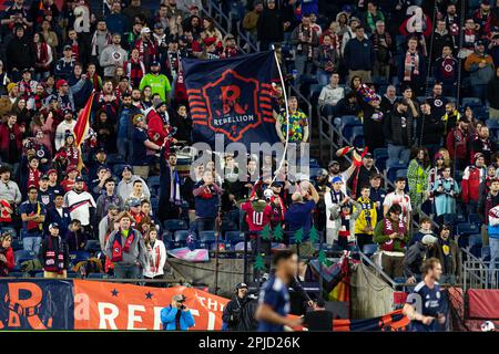 Gillette-Stadion. 1. April 2023. Massachusetts, USA; The Fort spielte zwischen der New England Revolution und dem New York City FC im Gillette Stadium in einem MLS-Spiel. (c) Burt Granofsky/CSM/Alamy Live News Stockfoto