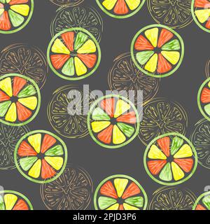 Nahtloses Zitrusmuster. Vektorhintergrund mit bunten Zitrusscheiben. Stock Vektor