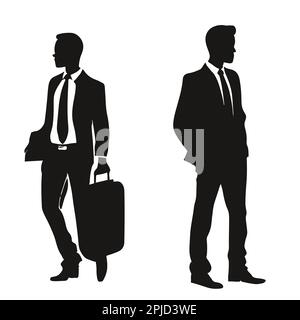 Betriebsarbeiter mit Aktentaschenvektordarstellung. Vektordarstellung der Business-man-Silhouette. Stock Vektor