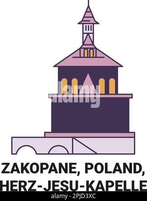Polen, Zakopane, Herzjesukapelle Reise-Wahrzeichen-Vektordarstellung Stock Vektor
