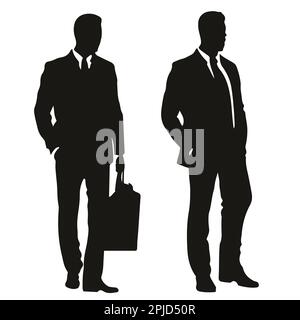 Betriebsarbeiter mit Aktentaschenvektordarstellung. Vektordarstellung der Business-man-Silhouette. Stock Vektor