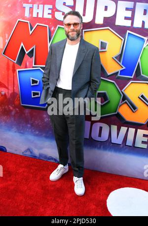 Los Angeles, Kalifornien, USA 1. April 2023 Actor Seth Rogen nimmt am 1. April 2023 in Los Angeles, Kalifornien, USA, an einer Sondervorführung der „Super Mario Bros“ von Universal Pictures Teil. Foto: Barry King/Alamy Live News Stockfoto