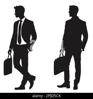 Betriebsarbeiter mit Aktentaschenvektordarstellung. Vektordarstellung der Business-man-Silhouette. Stock Vektor