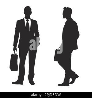 Betriebsarbeiter mit Aktentaschenvektordarstellung. Vektordarstellung der Business-man-Silhouette. Stock Vektor