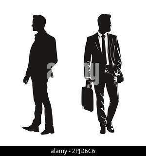 Betriebsarbeiter mit Aktentaschenvektordarstellung. Vektordarstellung der Business-man-Silhouette. Stock Vektor