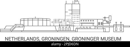 Niederlande, Groningen, Groninger Museum, Reise-Wahrzeichen-Vektordarstellung Stock Vektor