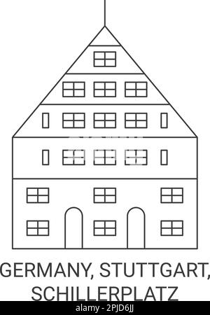 Deutschland, Stuttgart, Schillerplatz Reise-Wahrzeichen-Vektordarstellung Stock Vektor