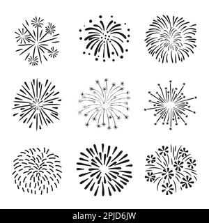 Von Hand gezeichnetes Feuerwerk, isoliert auf weißem Hintergrund. Stock Vektor