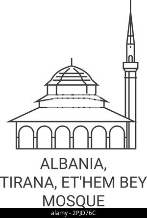 Albanien, Tirana, et'hem Bey Moschee Reise Landmark Vector Illustration Stock Vektor