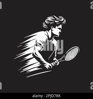 Vektordarstellung der Tennisspielersilhouette. Tennisspielerbewegung. Symbol oder Abzeichen für Tennisspieler. Stock Vektor