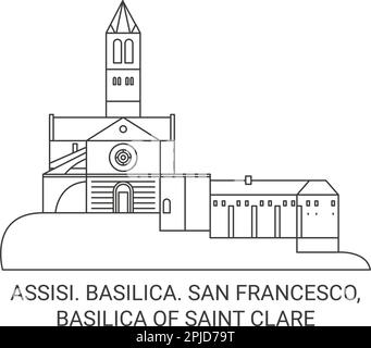 Italien, Basilika. San Francesco, Basilika des Heiligen Clare, Reise-Wahrzeichen-Vektor-Illustration Stock Vektor