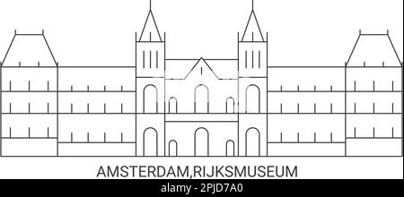 Niederlande, Amsterdam, Rijksmuseum, Reise-Wahrzeichen-Vektordarstellung Stock Vektor