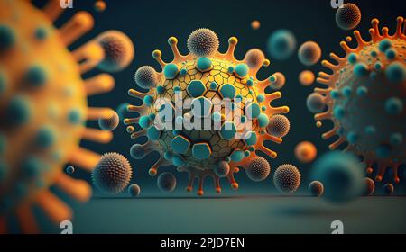 Covid-19, Coronavirus-2019-NCoV-Roman. Mikroskopische Ansicht der Viruszelle. Coronavirus-Konzept. 3D Abbildung. Stockfoto