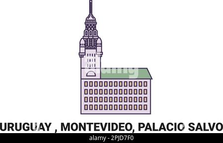 Uruguay, Montevideo, Palacio Salvo, Reise-Wahrzeichen-Vektordarstellung Stock Vektor