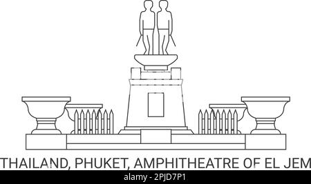 Thailand, Phuket, Amphitheater von El Jem, Reise-Wahrzeichen-Vektordarstellung Stock Vektor