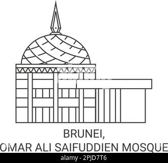 Brunei, Omar Ali Saifuddien Moschee Reise-Wahrzeichen-Vektordarstellung Stock Vektor