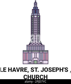 Frankreich, Le Havre, St. Joseph's, Wegweiser-Vektordarstellung der Kirche Stock Vektor