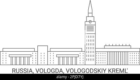 Russland, Wologda, Wologodskiy Kreml', Reise-Wahrzeichen-Vektordarstellung Stock Vektor