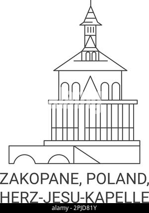 Polen, Zakopane, Herzjesukapelle Reise-Wahrzeichen-Vektordarstellung Stock Vektor