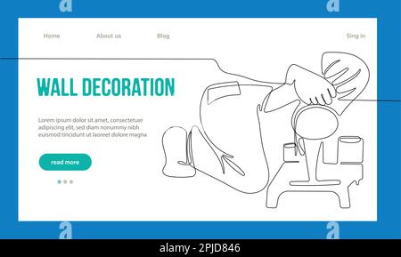 Hausreparaturkonzept. Zielseite Der Website. Arbeiter In Der Werkstatt Machen Arbeiten Aus House. Cartoon-Figuren Malen Sie Wände Und Setzen Fliesen. Vektorgrafik Für Lineare Umrisse. Stock Vektor