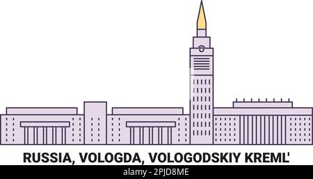 Russland, Wologda, Wologodskiy Kreml', Reise-Wahrzeichen-Vektordarstellung Stock Vektor