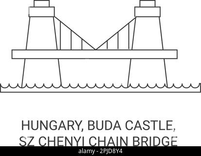 Ungarn, Budaer Burg, Szchenyi Kettenbrücke Reise Wahrzeichen Vektordarstellung Stock Vektor