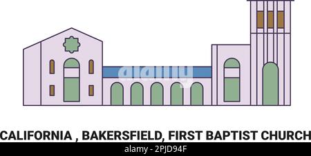 USA, Kalifornien, Bakersfield, First Baptist Church, Reise-Wahrzeichen-Vektordarstellung Stock Vektor