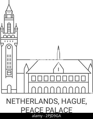 Vektorgrafik der Reise durch die Niederlande, Den Haag und den Friedenspalast Stock Vektor