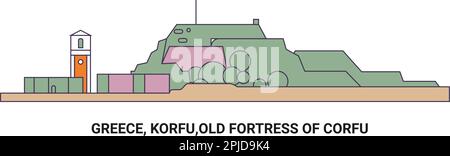 Griechenland, Korfu, alte Festung von Korfu, Reise-Wahrzeichen-Vektordarstellung Stock Vektor