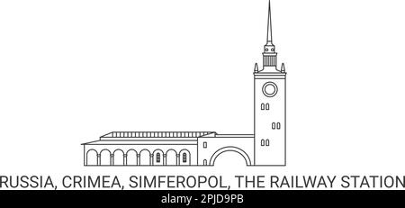 Russland, Krim, Simferopol, der Bahnhof, Reise-Wahrzeichen-Vektor-Illustration Stock Vektor