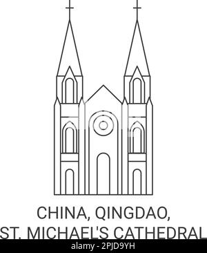 China, Qingdao, St. Michael's Cathedral ist ein Wahrzeichen der Reise Stock Vektor