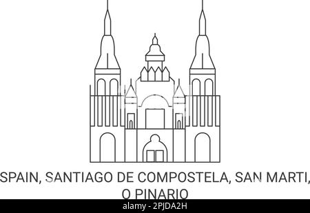 Spanien, Santiago De Compostela, San Marti, O Pinario Reise Landmark Vector Illustration Stock Vektor