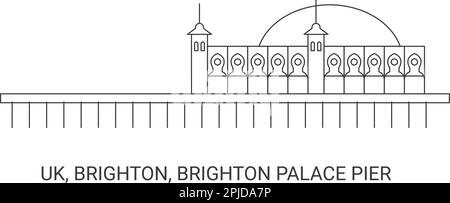 England, Brighton, Brighton Palace Pier, Reise-Wahrzeichen-Vektor-Illustration Stock Vektor