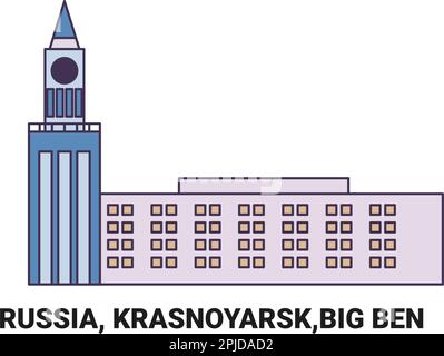 Russland, Krasnojarsk, Big Ben, Reise-Wahrzeichen-Vektordarstellung Stock Vektor