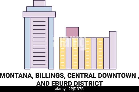 Vektorgrafik für Reisen in die USA, Montana, Billings, Central Downtown und Eburd District Stock Vektor