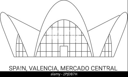 Spanien, Valencia, Mercado Central, Reise-Wahrzeichen-Vektordarstellung Stock Vektor