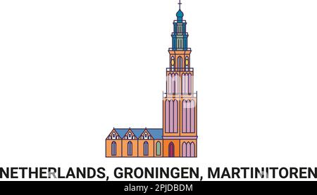 Niederlande, Groningen, Martinitoren, Reise-Wahrzeichen-Vektordarstellung Stock Vektor