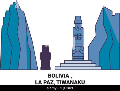 Bolivien, La Paz, Tiwanaku Reise-Wahrzeichen-Vektordarstellung Stock Vektor