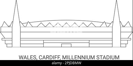 Wales, Cardiff, Millennium Stadium, Reise-Wahrzeichen-Vektordarstellung Stock Vektor