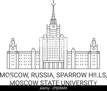 Russland, Moskau, Sparrow Hills, Moskau State University Reise Wahrzeichen Vektordarstellung Stock Vektor