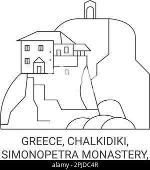 Griechenland, Chalkidiki, Simonopetra Kloster, Reise-Wahrzeichen-Vektordarstellung Stock Vektor