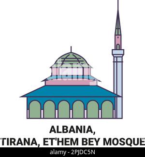 Albanien, Tirana, et'hem Bey Moschee Reise Landmark Vector Illustration Stock Vektor