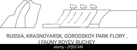 Russland, Krasnojarsk, Gorodskoy Park Flory, I Fauny Royev Ruchey Reise-Wahrzeichen-Vektordarstellung Stock Vektor