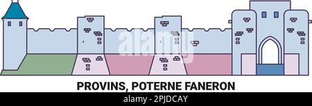Frankreich, Provins, Poterne Faneron, Reise-Wahrzeichen-Vektordarstellung Stock Vektor